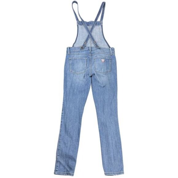 GUESS Distressed Tapered Leg Denim Overall Sz 23 Blue - Picture 3 of 10